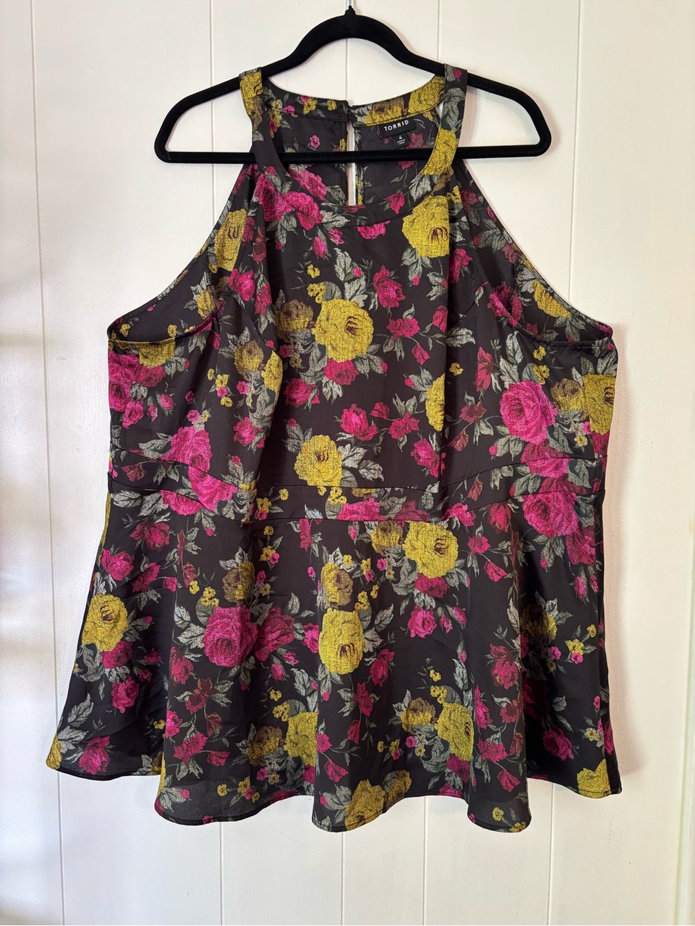 Torrid size  4 Black Halter Floral Camisole with Pink & Yellow Roses